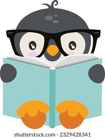 Pingüino lindo leyendo un libro

