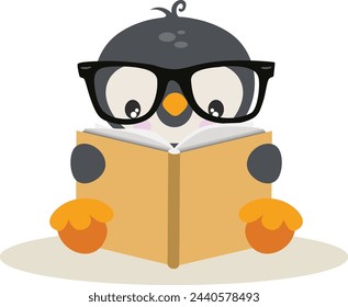 Cute penguin sitting reading a book