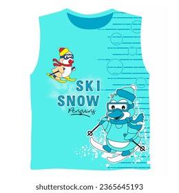 Cute penguin skiing sport, vector illustration