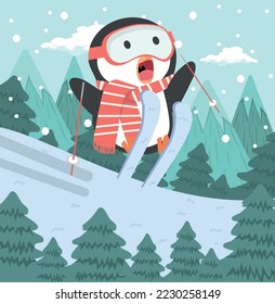 Esquí de pingüino con árbol