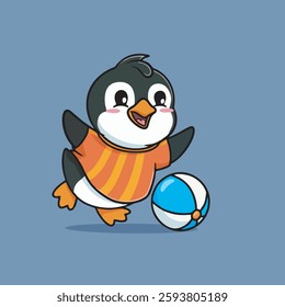 Cute Penguin skin ball girl vector children's illustration Q edition vector cartoon illustration