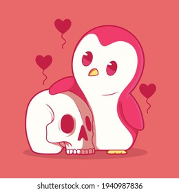 Cute Penguin with a skull vector illustration. Love, cuteness design concept.	
