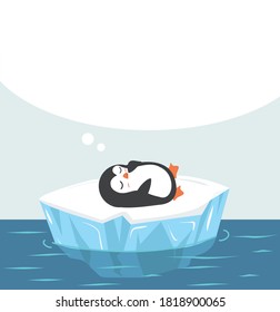 Cute penguin sleep with bubble on ice floe vector