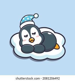 Cute penguin sleep. Cute cartoon animal illustration.