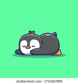 Cute Penguin Sleep Vector Icon Illustration. Animal Icon Concept Isolated Premium Vector. Flat Cartoon Style 