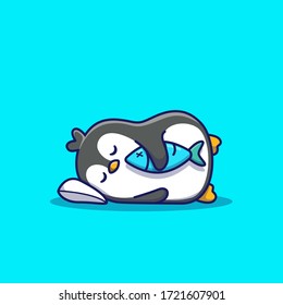 Cute Penguin Sleep Vector Icon Illustration. Animal Icon Concept Isolated Premium Vector. Flat Cartoon Style 