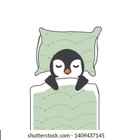 Cute penguin  sleeping cartoon in blanket