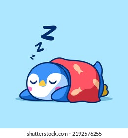 cute penguin sleeping illustration design vector is perfect for emojis, sticker apps, kids invitation card designs, posters, postcards