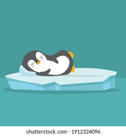 Cute penguin Sleeping on ice floe vector 