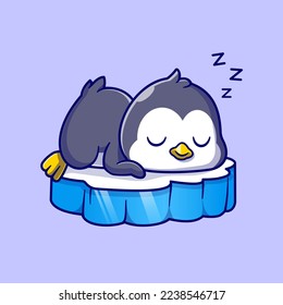 Cute Penguin Sleeping On Ice Cartoon Vector Icon Illustration. Animal Nature Icon Concept Isolated Premium Vector. Flat Cartoon Style