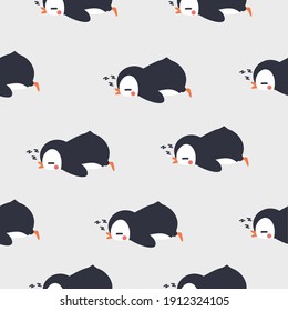 Cute penguin sleeping  seamless pattern background