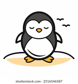 A Cute Penguin Sleeping Vector Illustration