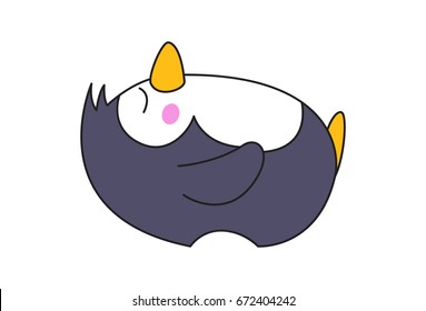 Cute Penguin sleeping. Vector Illustration. Isolated on white background.