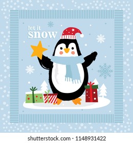 cute penguin in snow