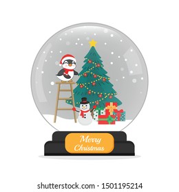 Cute penguin in a snow globe for Merry Christmas.