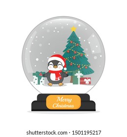 Cute penguin in a snow globe for Merry Christmas.