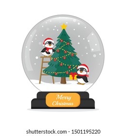 Cute penguin in a snow globe for Merry Christmas.