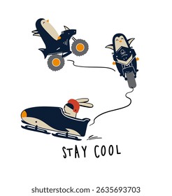 CUTE PENGUIN IN SNOW RACER