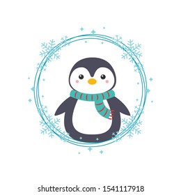 Cute Penguin with Snowflakes wreath
