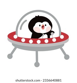Cute penguin in spaceship cartoon