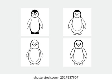 Cute penguin standing cartoon icon vector, minimalistic and scalable for print or digital designs.