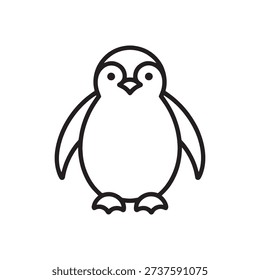 Cute penguin standing isolated on plain background with bold black outlines and simplistic design