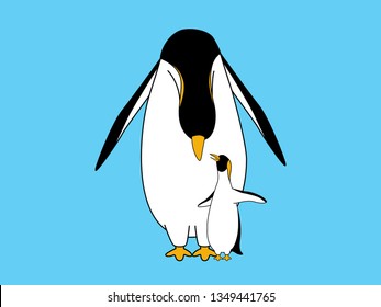 Cute penguin standing on blue background, animal illustration.
