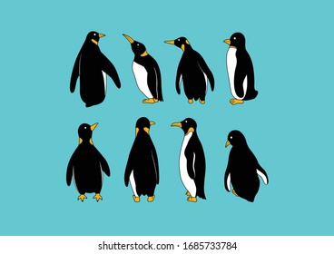 Cute penguin standing on blue background, animal illustration, Penguin cartoon vector illustration