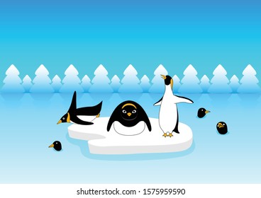 Cute penguin standing on glaciers and swimming  in the seawater, Antarctica background, Arctic animals of North pole Arctic