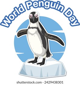 Cute penguin standing on ice, World Penguin Day