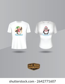 cute penguin standing on Ice and waving hand cartoon T Shirt design art