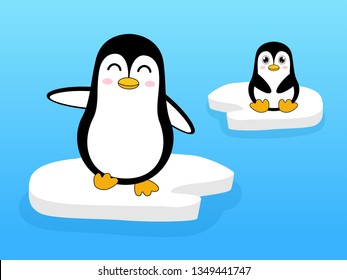 Cute penguin standing on ocean background, animal illustration.