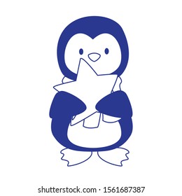 cute penguin with star icon over white background, vector illustration