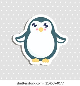 Cute penguin sticker vector illustration. Flat design.