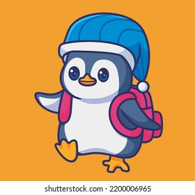 cute penguin student back to school. isolated cartoon animal illustration. Flat Style Sticker Icon Design Premium Logo vector. Mascot Character