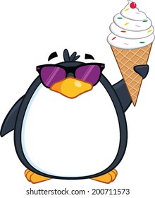 Cute Penguin With Sunglasses And Ice Cream