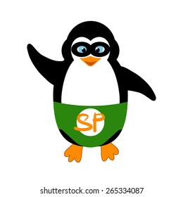 Cute penguin super hero in mask - vector illustration