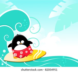 El Pingüino Cuto Surfing Con Alegría