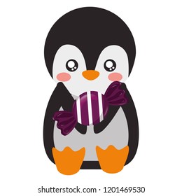 cute penguin with sweet candy