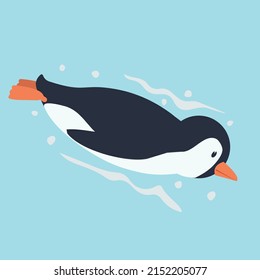 Vector de dibujos animados de natación de pingüino cutáneo