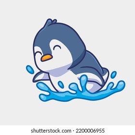 cute penguin swimming. isolated cartoon animal illustration. Flat Style Sticker Icon Design Premium Logo vector. Mascot Character