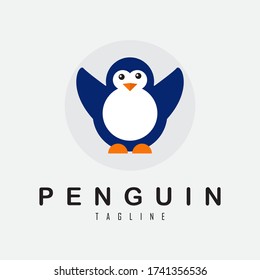 The cute penguin tagline logo illustration design, for brand needs etc.