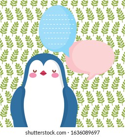 cute penguin tak bubble talk bubble decoration background vector illustration