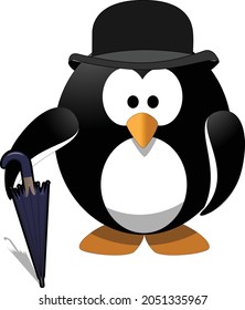 cute penguin with umbrela and hat