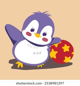 Lindo pingüino Arte vectorial pingüino con bola ilustración de cumpleaños