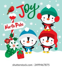 Cute Penguin vector For Christmas Card or Bag design