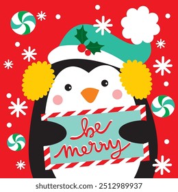 Cute Penguin vector For Christmas Card or Bag design