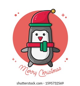 Cute Penguin. vector icon celebration. Christmas Santa conceptual.