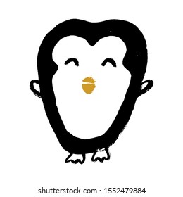 Cute penguin vector icon. Penguin isolated on a white background. Little penguin cartoon character. Adorabe doodle penguin clip art. Hand-drawn grunge style.