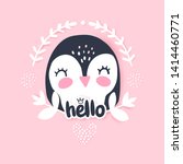 Cute Penguin vector illustration. Funny Cartoon animal. Can be used for kids or babies t shirt design. Happy little girl Penguin. Adorable greeting card.